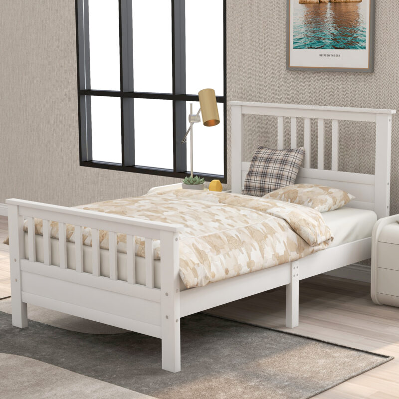 Twin Size Wood Platform Bed with Headboard and Footboard | White Nest Sleep