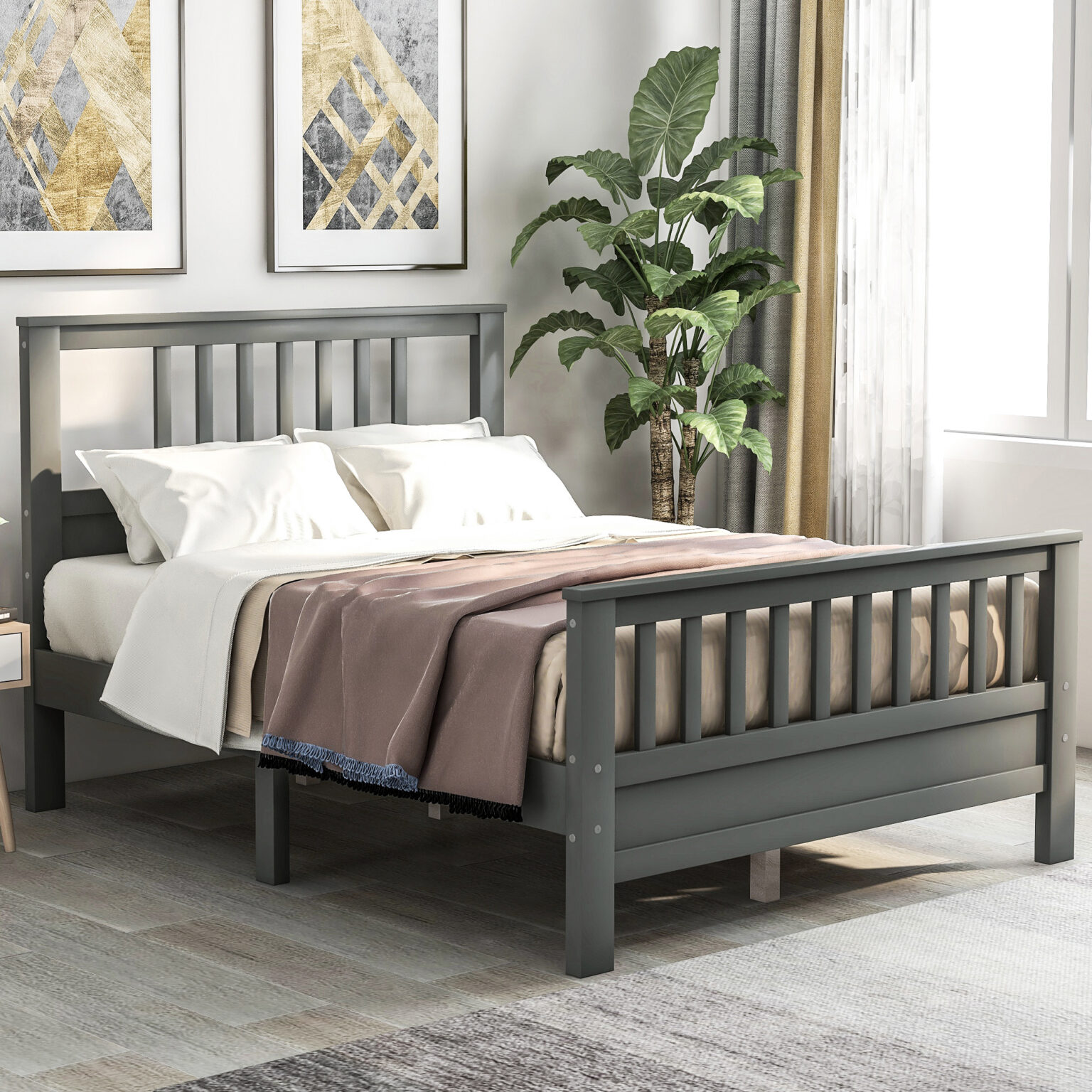 Twin Size Wood Platform Bed with Headboard and Footboard | White Nest Sleep